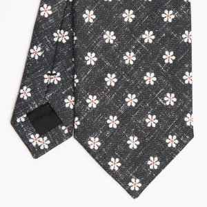 Black Sartorial Cotton And Silk Tie - Large Flower Pattern>E.Marinella Store