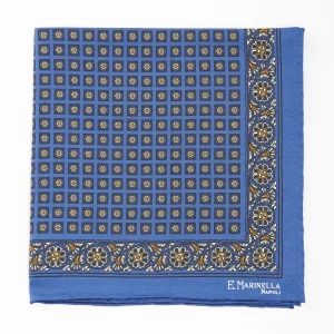 Blue Hand-Printed Silk Pocket Square Large Flower Pattern>E.Marinella Cheap