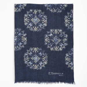 Blue Wool Stole With Floral Decoration>E.Marinella Clearance