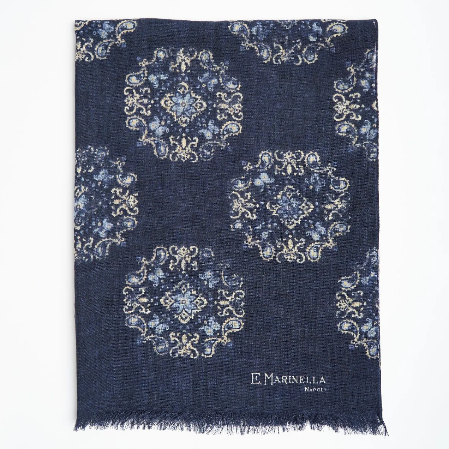 Blue Wool Stole With Floral Decoration>E.Marinella Clearance