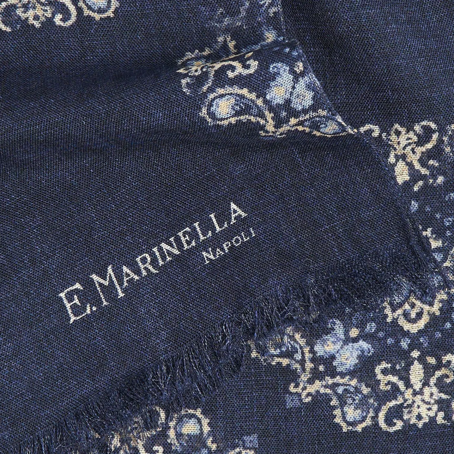 Blue Wool Stole With Floral Decoration>E.Marinella Clearance