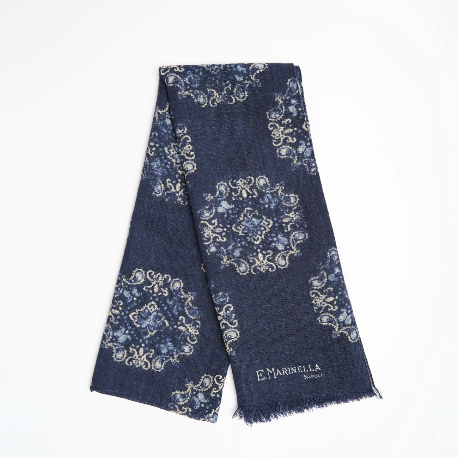 Blue Wool Stole With Floral Decoration>E.Marinella Clearance