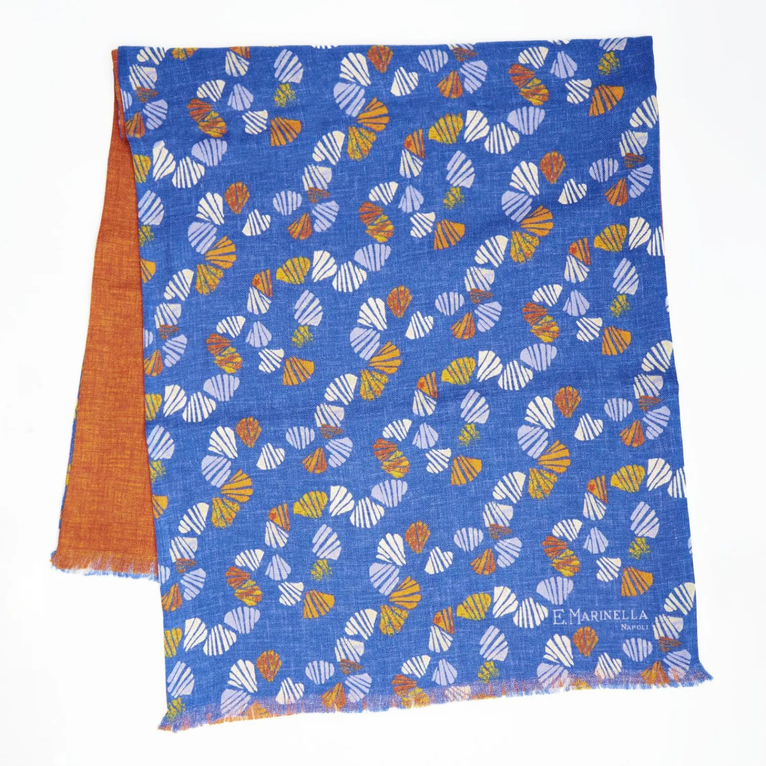 Bluette And Orange Wool And Silk Scarf Floral Pattern>E.Marinella Shop