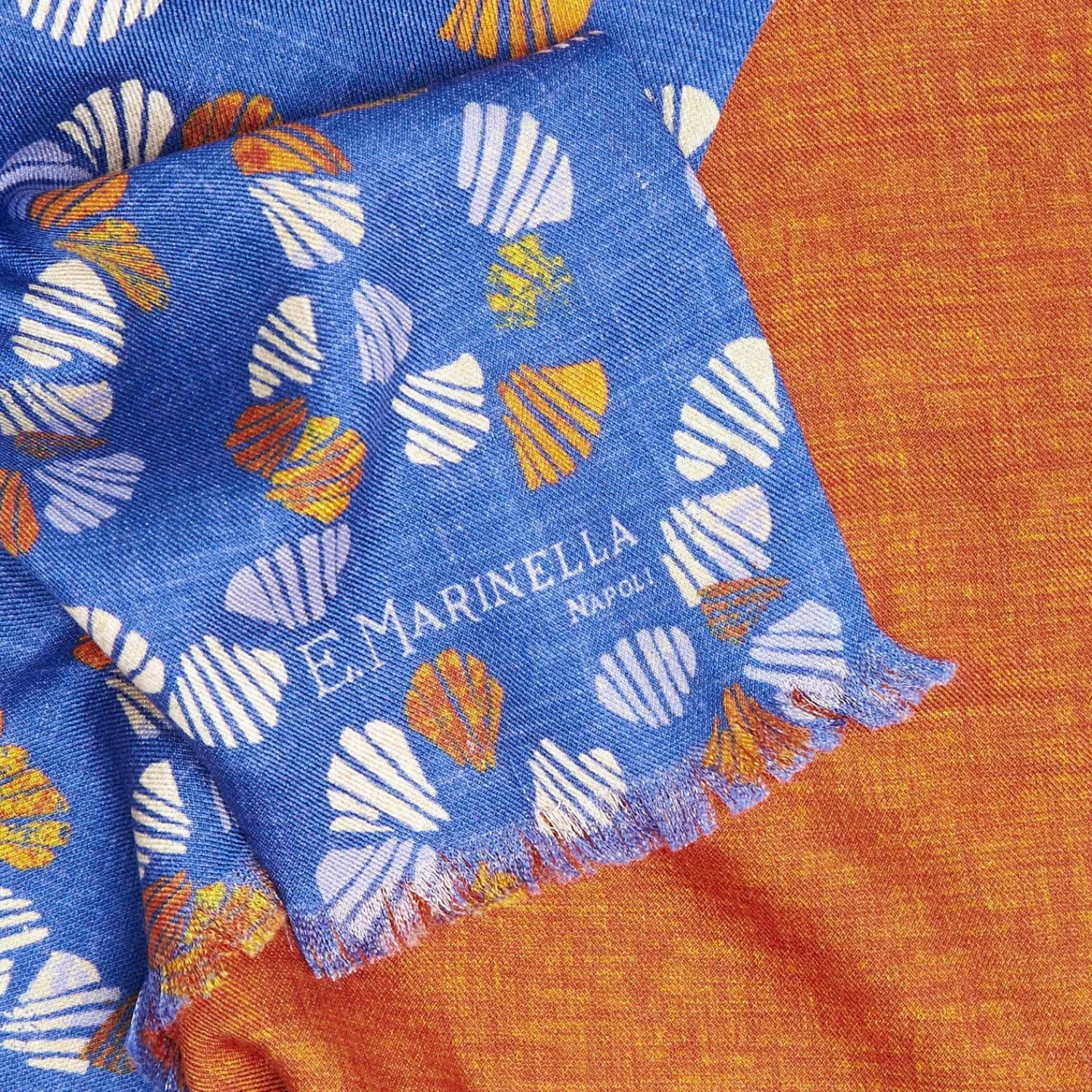 Bluette And Orange Wool And Silk Scarf Floral Pattern>E.Marinella Shop
