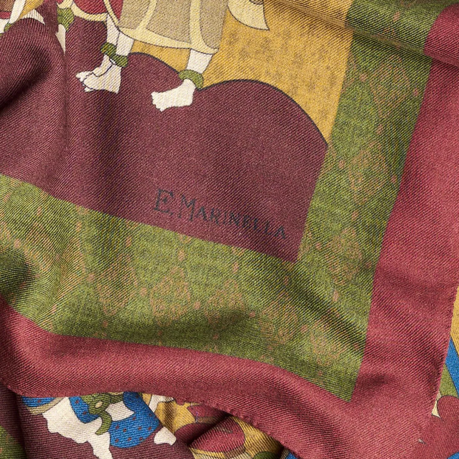 Burgundy And Yellow Wide Wool Scarf - Arabesque Pattern>E.Marinella Best