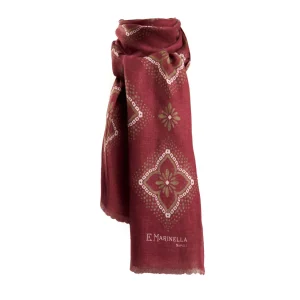Burgundy Cotton And Linen Scarf - Brown Macro Flowers>E.Marinella Cheap