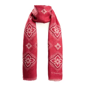 Burgundy Cotton And Linen Scarf - White Macro Flowers>E.Marinella Discount