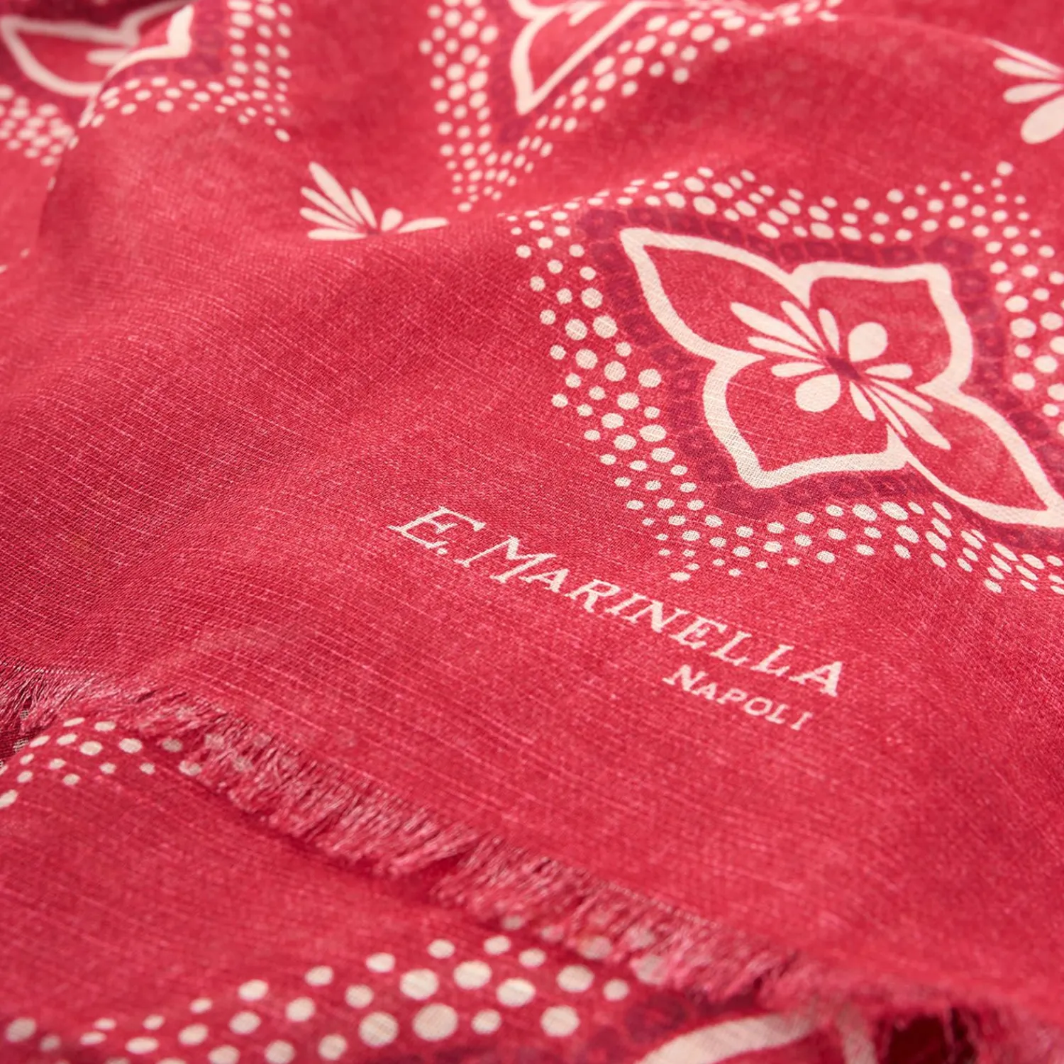 Burgundy Cotton And Linen Scarf - White Macro Flowers>E.Marinella Discount