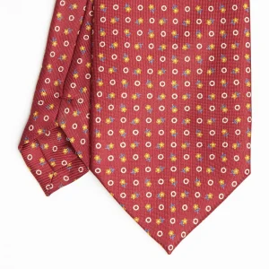 Burgundy Extra Long Sartorial Silk Tie - Small Flower Pattern>E.Marinella Shop
