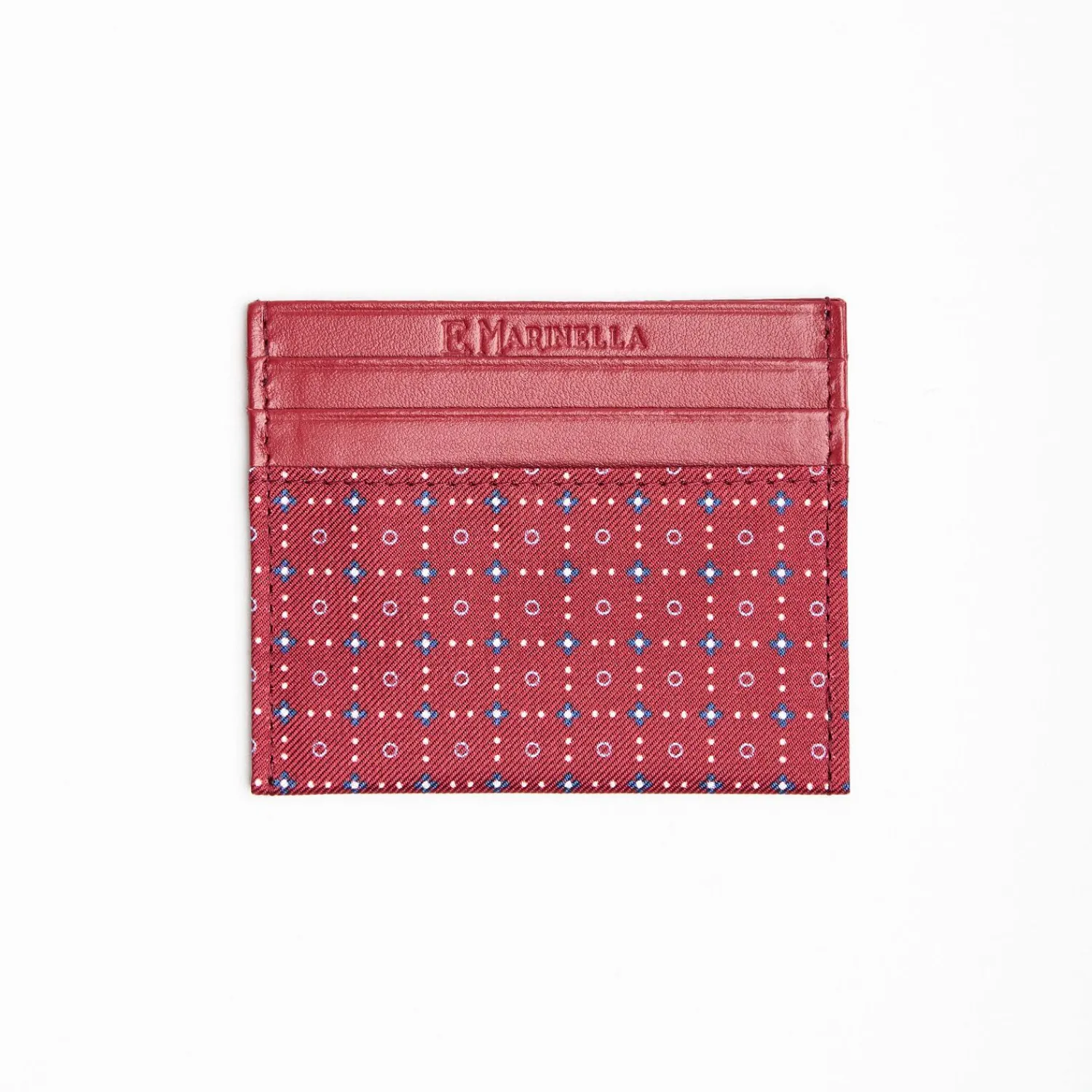 Burgundy Leather And Silk Credit Card Holder 5 Compartments>E.Marinella Shop