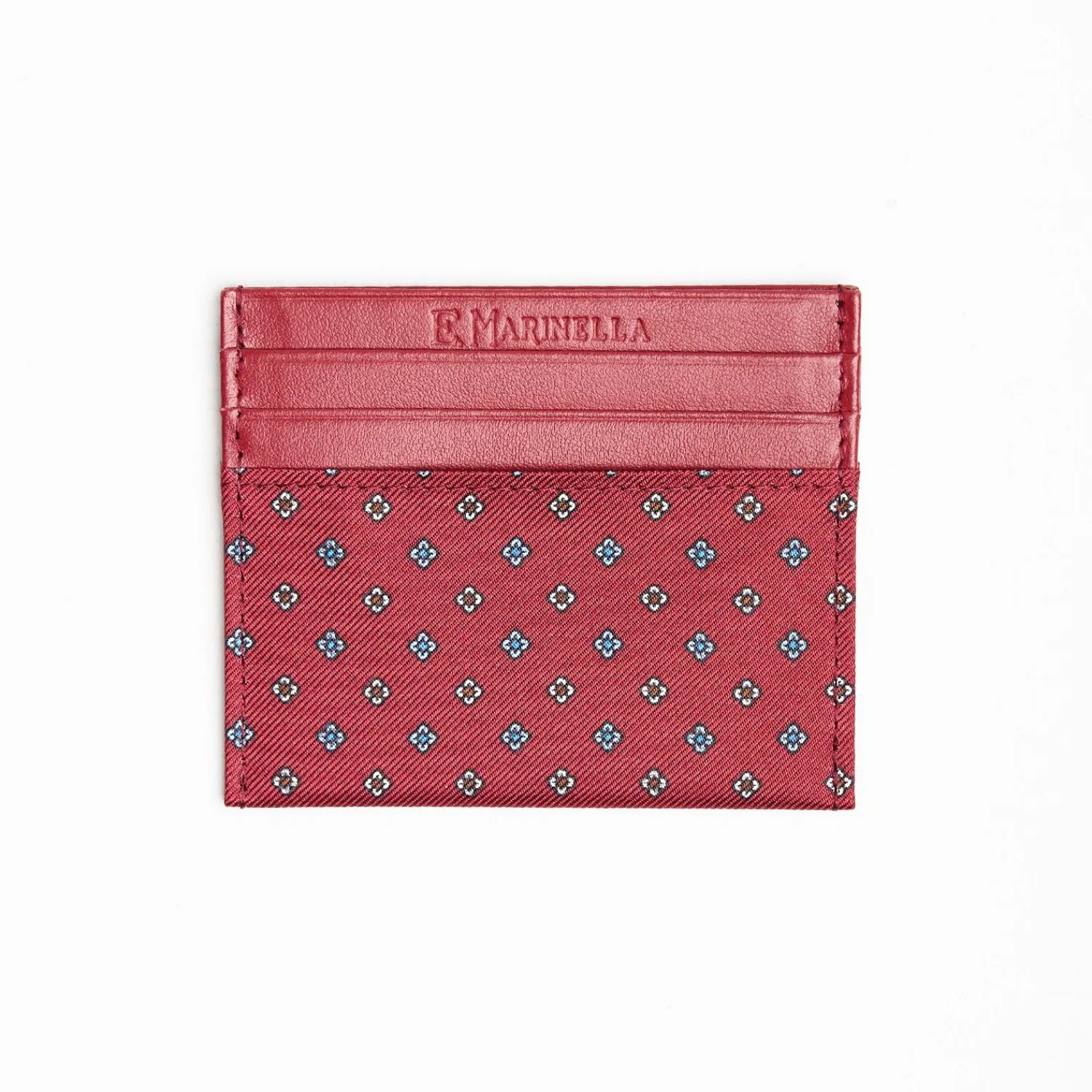 Burgundy Leather And Silk Credit Card Holder - 5 Compartments>E.Marinella Outlet