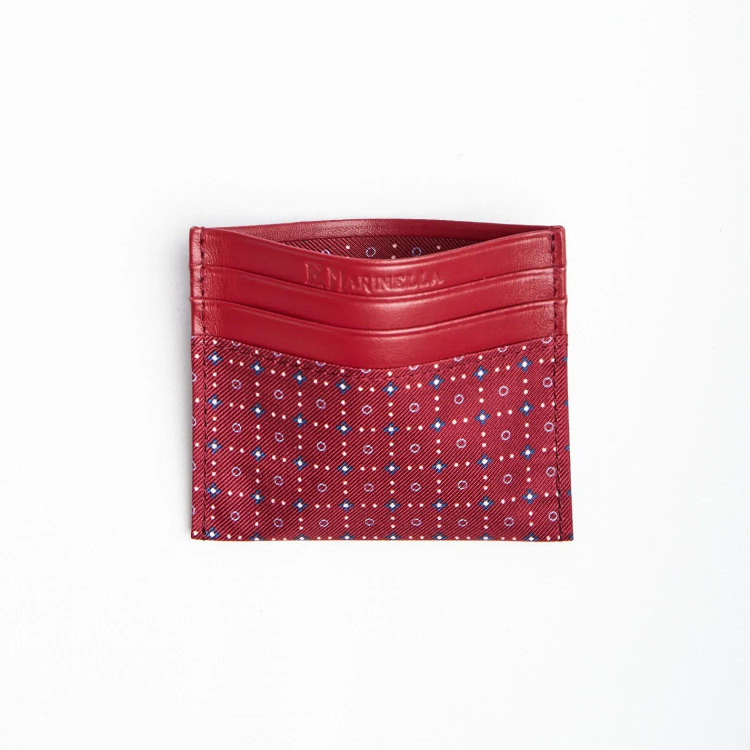 Burgundy Leather And Silk Credit Card Holder 5 Compartments>E.Marinella Shop