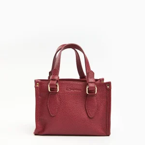 Burgundy Mini Shopping Bag In Hammered Leather>E.Marinella Outlet