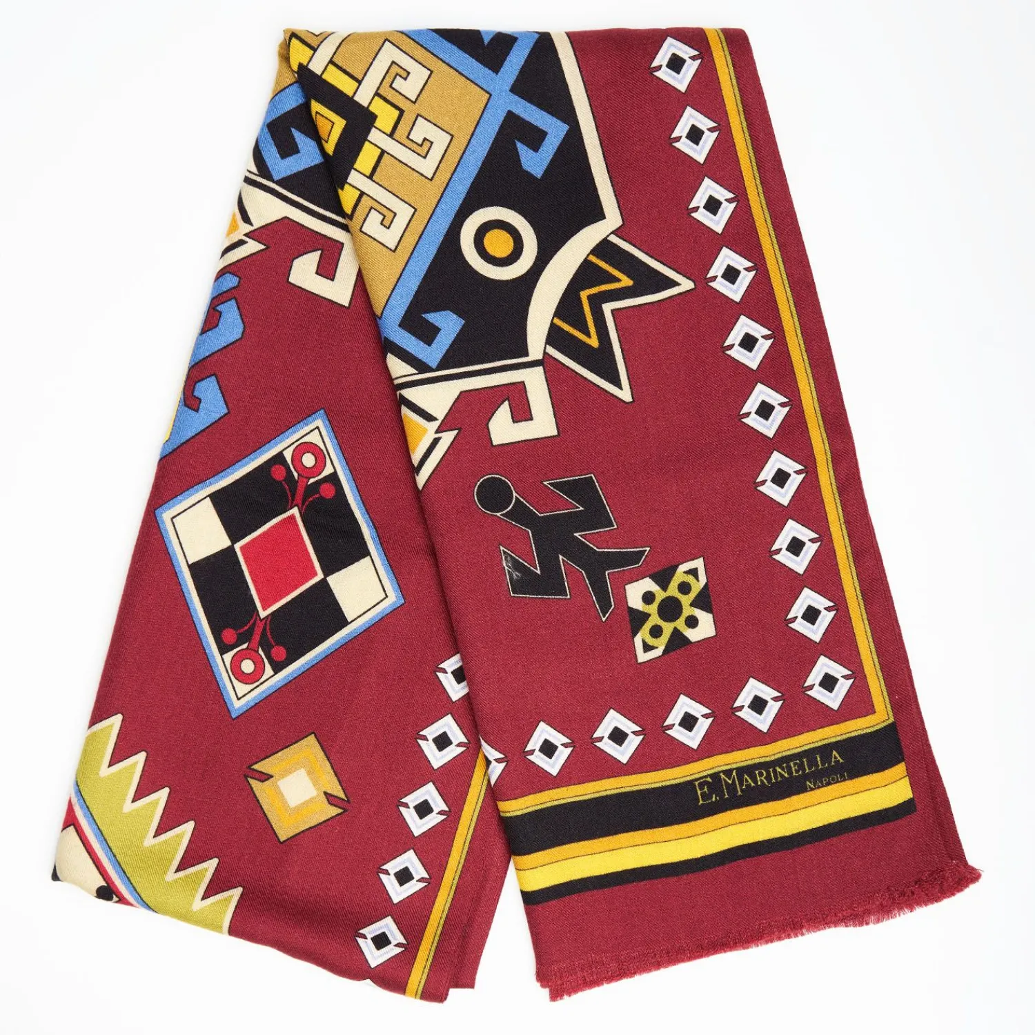 Burgundy Wool And Silk Scarf With Geometric Design>E.Marinella Flash Sale