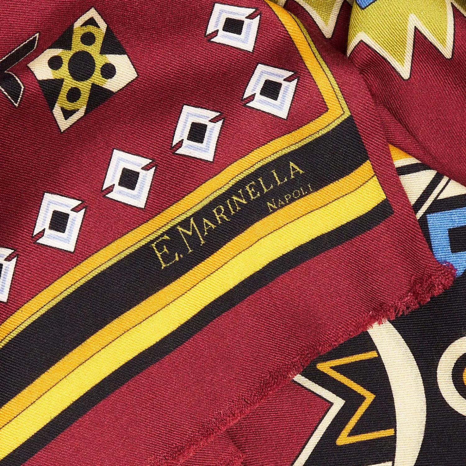 Burgundy Wool And Silk Scarf With Geometric Design>E.Marinella Flash Sale