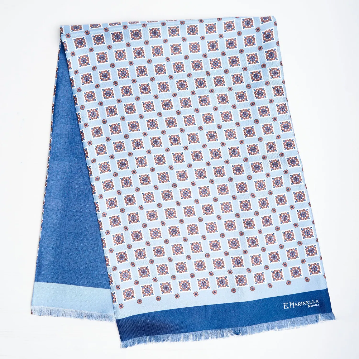 Dark And Light Blue Double Silk Scarf>E.Marinella Outlet
