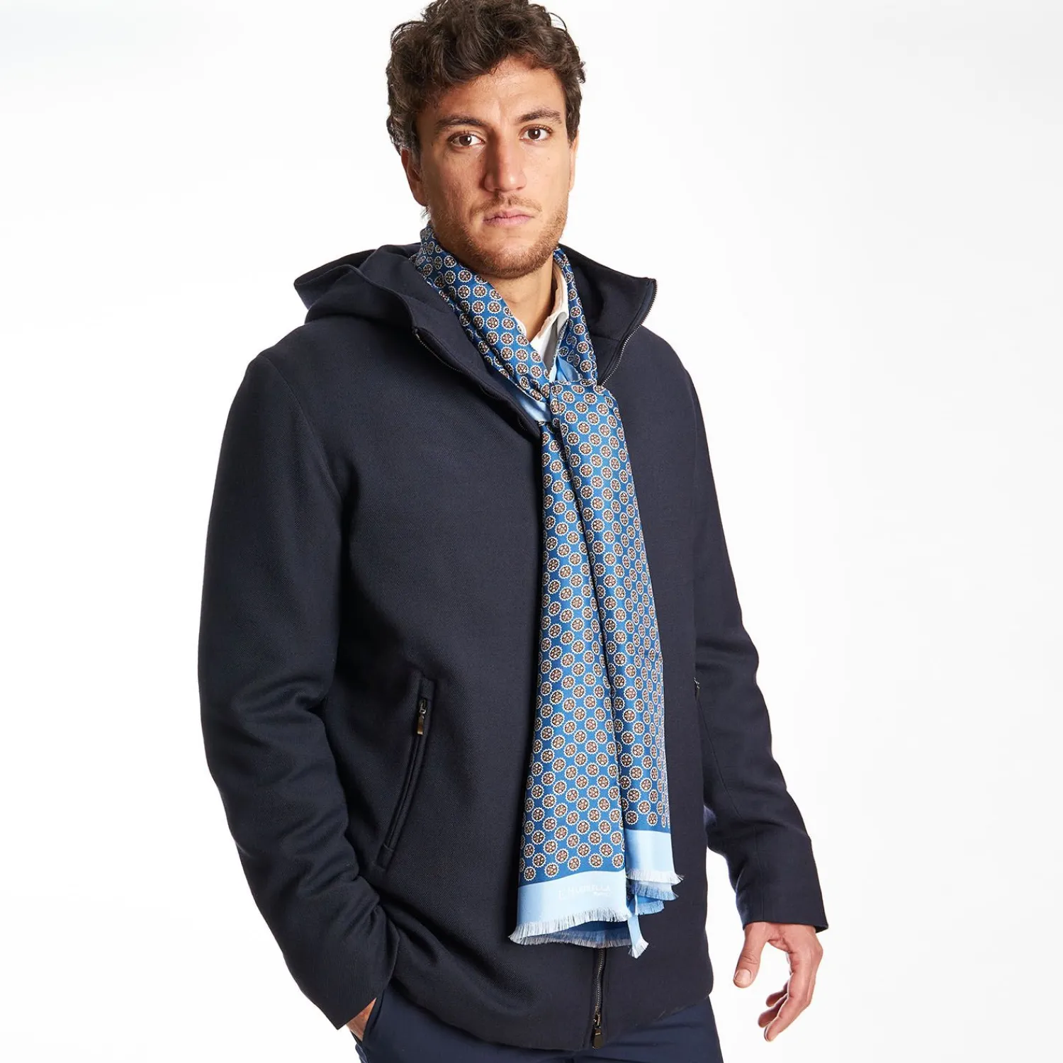 Dark And Light Blue Double Silk Scarf>E.Marinella Hot