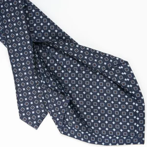 Dark Blue 5 Fold Sartorial Silk Tie - Small Flower Pattern>E.Marinella Discount