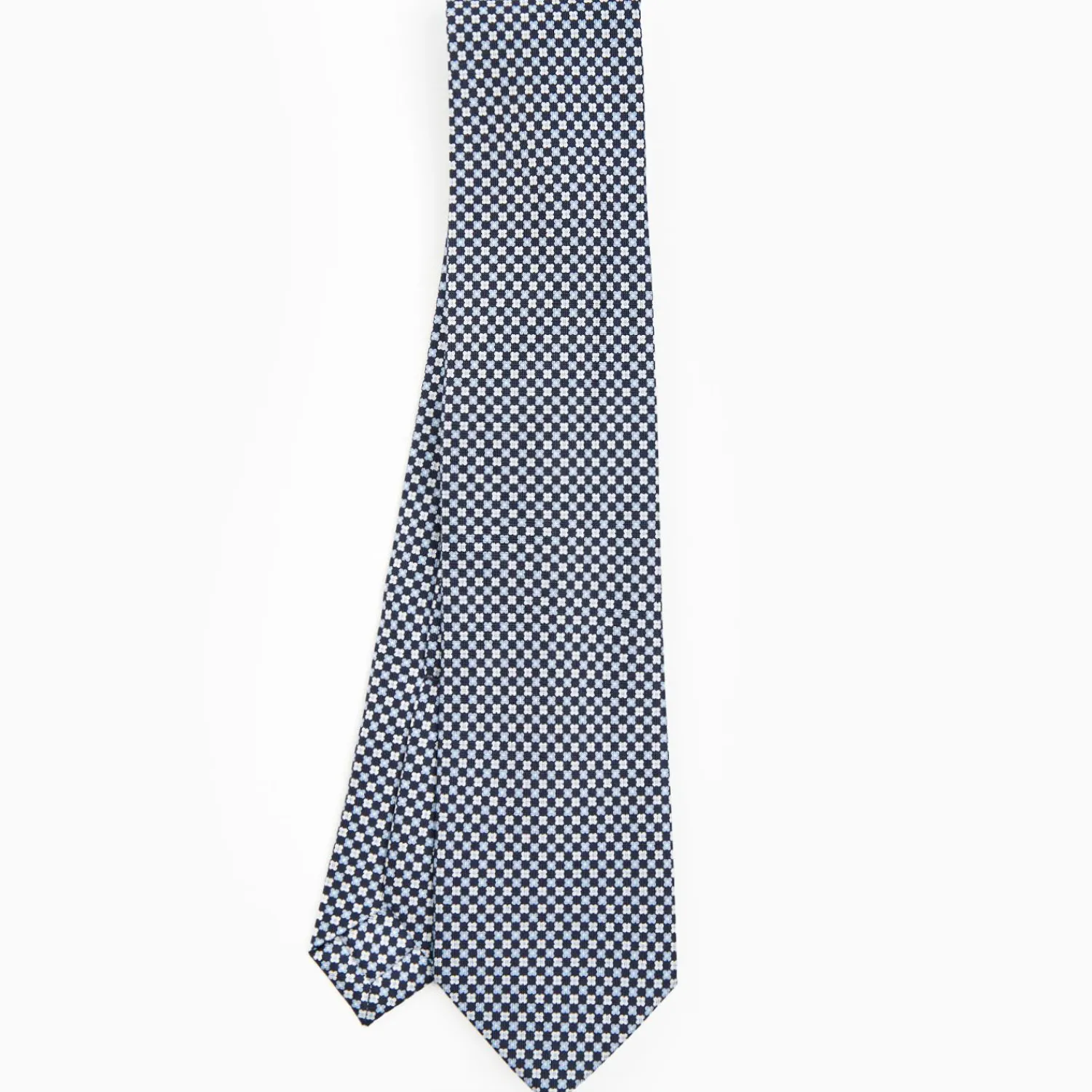 Dark Blue 7 Fold Sartorial Silk Tie - Small Flower Pattern>E.Marinella Shop