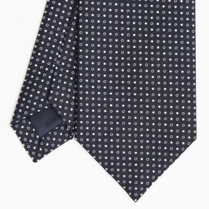 Dark Blue Ceremonial Jacquard Silk Tie Small Geometric Pattern>E.Marinella Shop