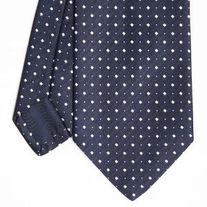 Dark Blue Cerimonial Silk Satin Tie - Small Geometric Pattern>E.Marinella Store