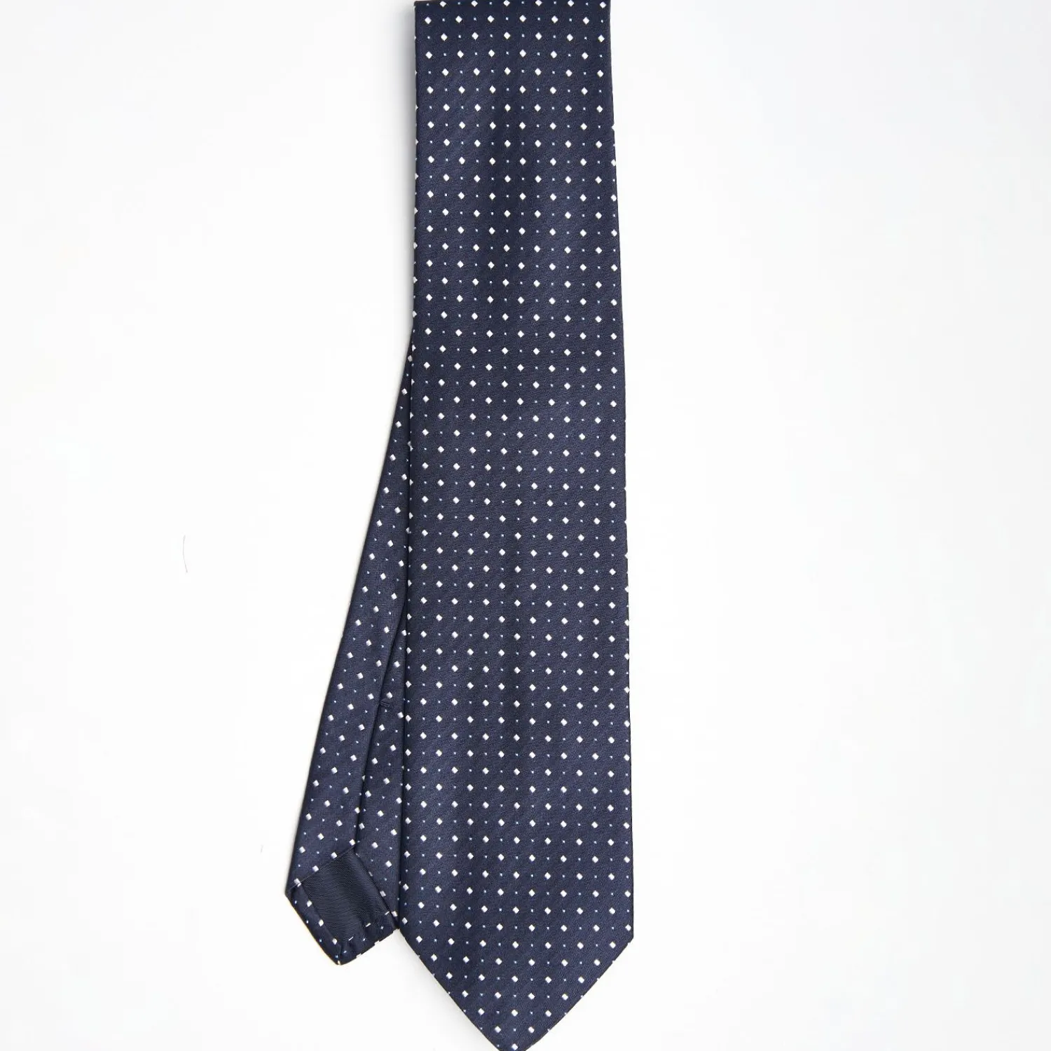 Dark Blue Cerimonial Silk Satin Tie - Small Geometric Pattern>E.Marinella Store
