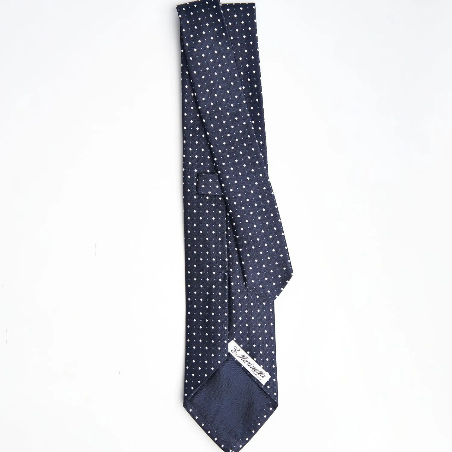 Dark Blue Cerimonial Silk Satin Tie - Small Geometric Pattern>E.Marinella Store