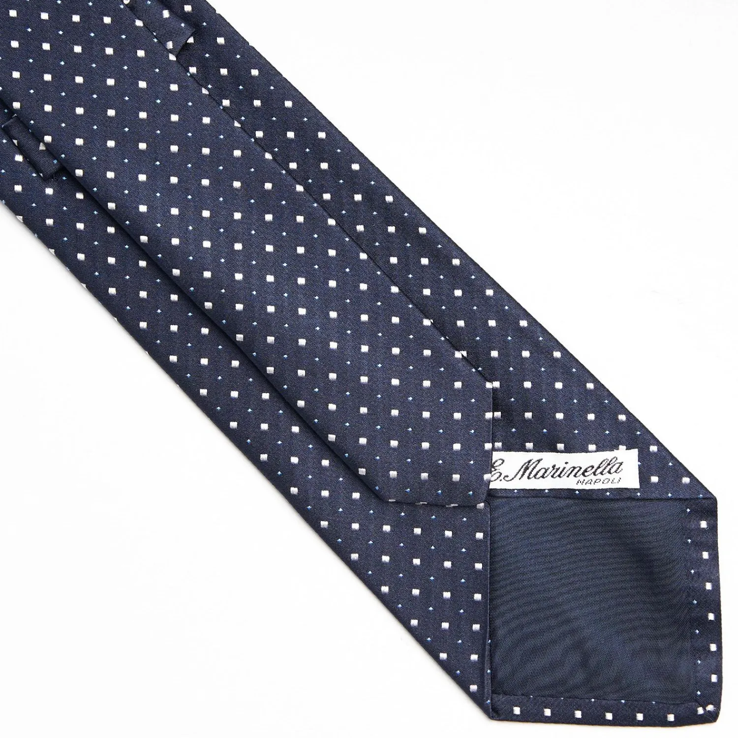 Dark Blue Cerimonial Silk Satin Tie - Small Geometric Pattern>E.Marinella Store