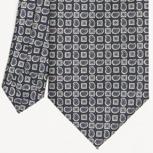 Dark Blue Extra Long Sartorial Silk Tie - Paisley Pattern>E.Marinella Cheap
