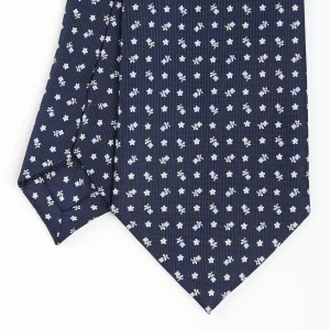 Dark Blue Extra Long Sartorial Silk Tie - Small Flower Pattern>E.Marinella Best Sale