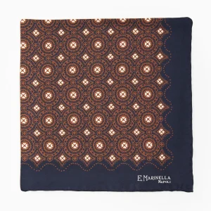 Dark Blue Hand-Printed Silk Pocket Square Large Flower Pattern>E.Marinella Best Sale