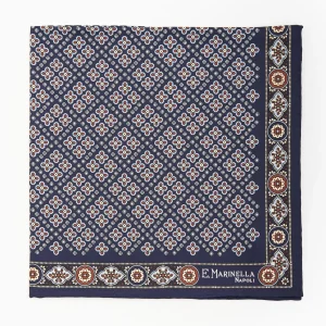 Dark Blue Hand-Printed Silk Pocket Square Large Flower Pattern>E.Marinella Flash Sale