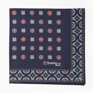 Dark Blue Hand-Printed Silk Pocket Square Large Flower Pattern>E.Marinella Cheap