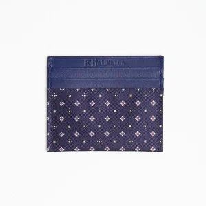 Dark Blue Leather And Silk Credit Card Holder 5 Compartments>E.Marinella Online