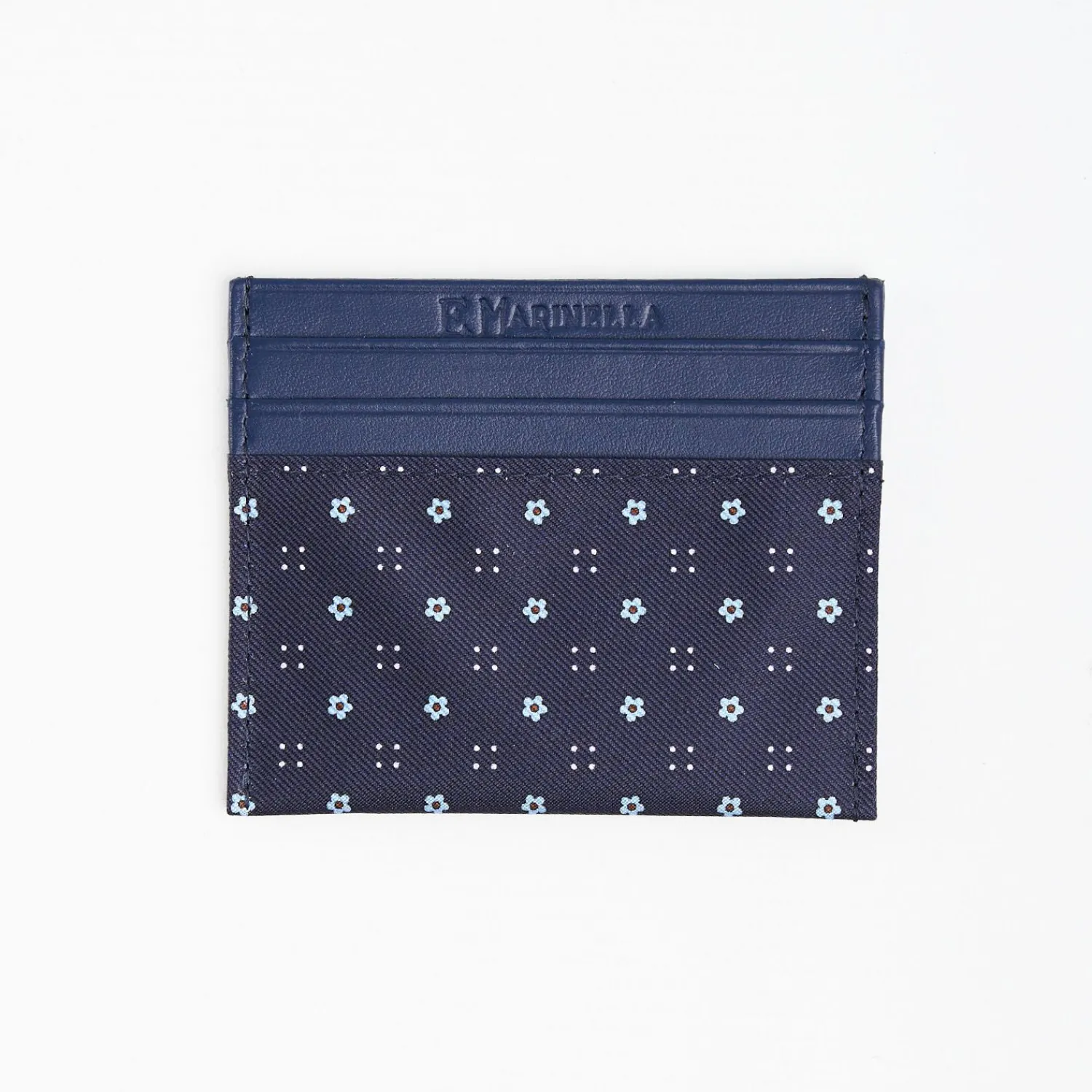 Dark Blue Leather And Silk Credit Card Holder - 5 Compartments>E.Marinella Flash Sale
