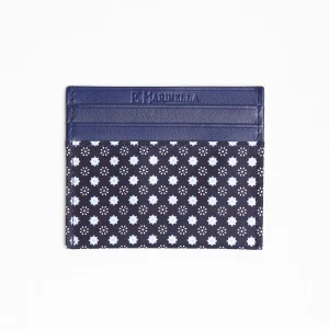 Dark Blue Leather And Silk Credit Card Holder 5 Compartments>E.Marinella Cheap