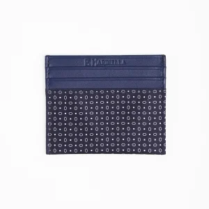 Dark Blue Leather And Silk Credit Card Holder - 5 Compartments>E.Marinella Best