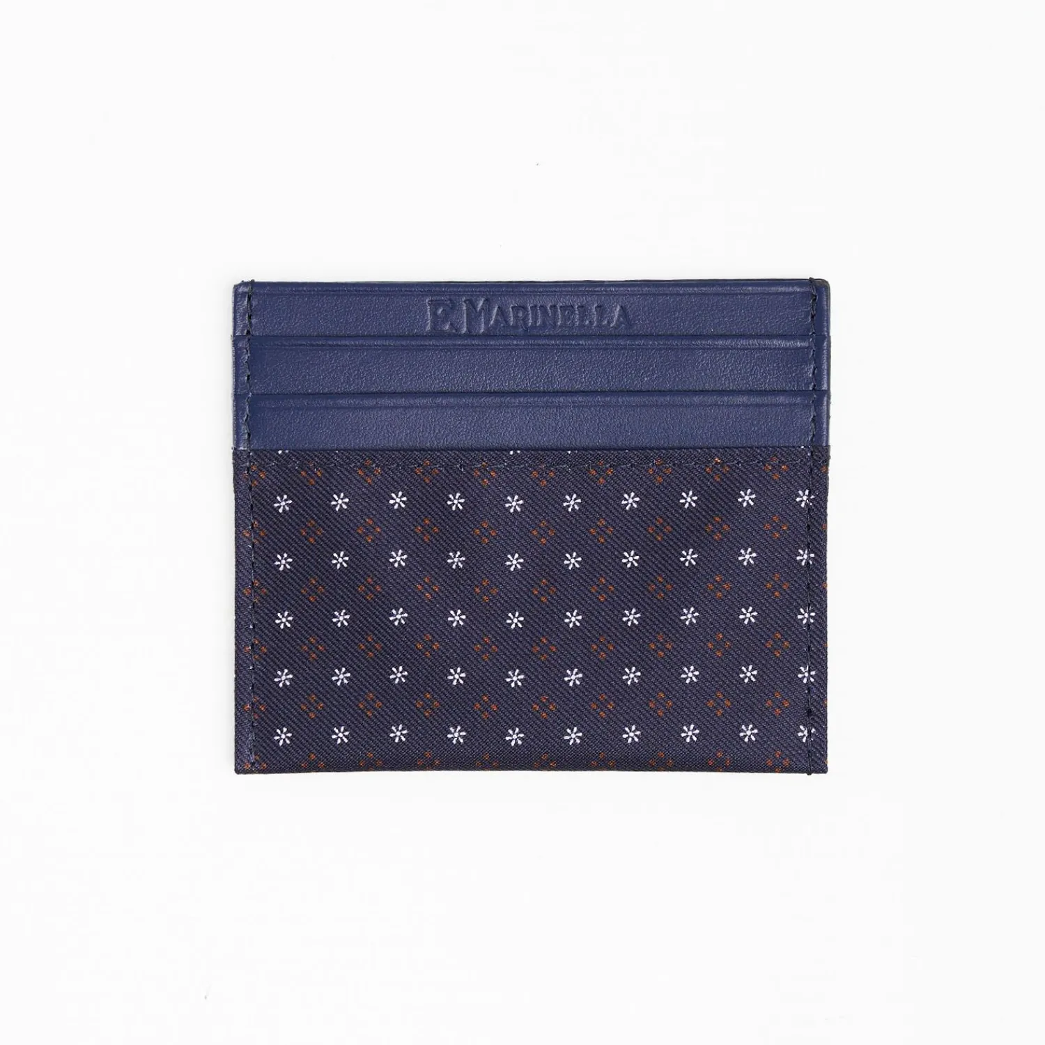 Dark Blue Leather And Silk Credit Card Holder - 5 Compartments>E.Marinella Cheap