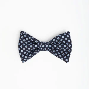 Dark Blue Pre-Knotted Silk Bowtie- Small Flower Pattern>E.Marinella Shop