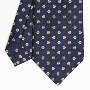 Dark Blue Sartorial Classic Silk Tie - Small Flower Pattern>E.Marinella Sale