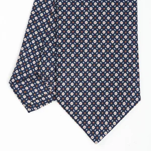 Dark Blue Sartorial Classic Silk Tie - Small Flower Pattern>E.Marinella Store