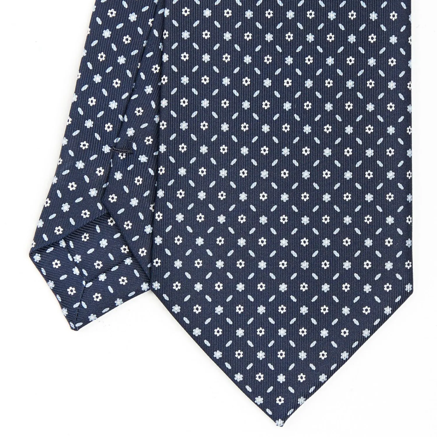 Dark Blue Sartorial Classic Silk Tie - Small Flower Designs>E.Marinella Clearance