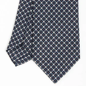 Dark Blue Sartorial Classic Silk Tie - Small Flower Pattern>E.Marinella Store