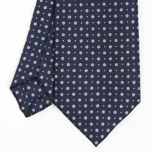 Dark Blue Sartorial Classic Silk Tie - Small Flower Pattern>E.Marinella Shop