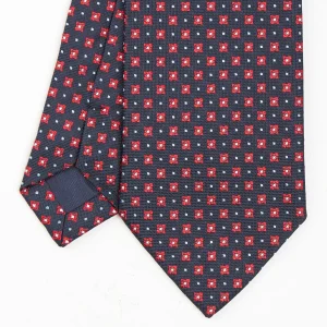 Dark Blue Sartorial Jacquard Silk Tie - Large Flower Patterns>E.Marinella Store
