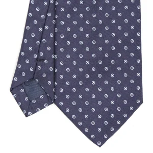 Dark Blue Sartorial Jacquard Silk Tie - Small Geometric Pattern>E.Marinella Online