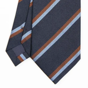 Dark Blue Sartorial Striped Silk Tie>E.Marinella Online
