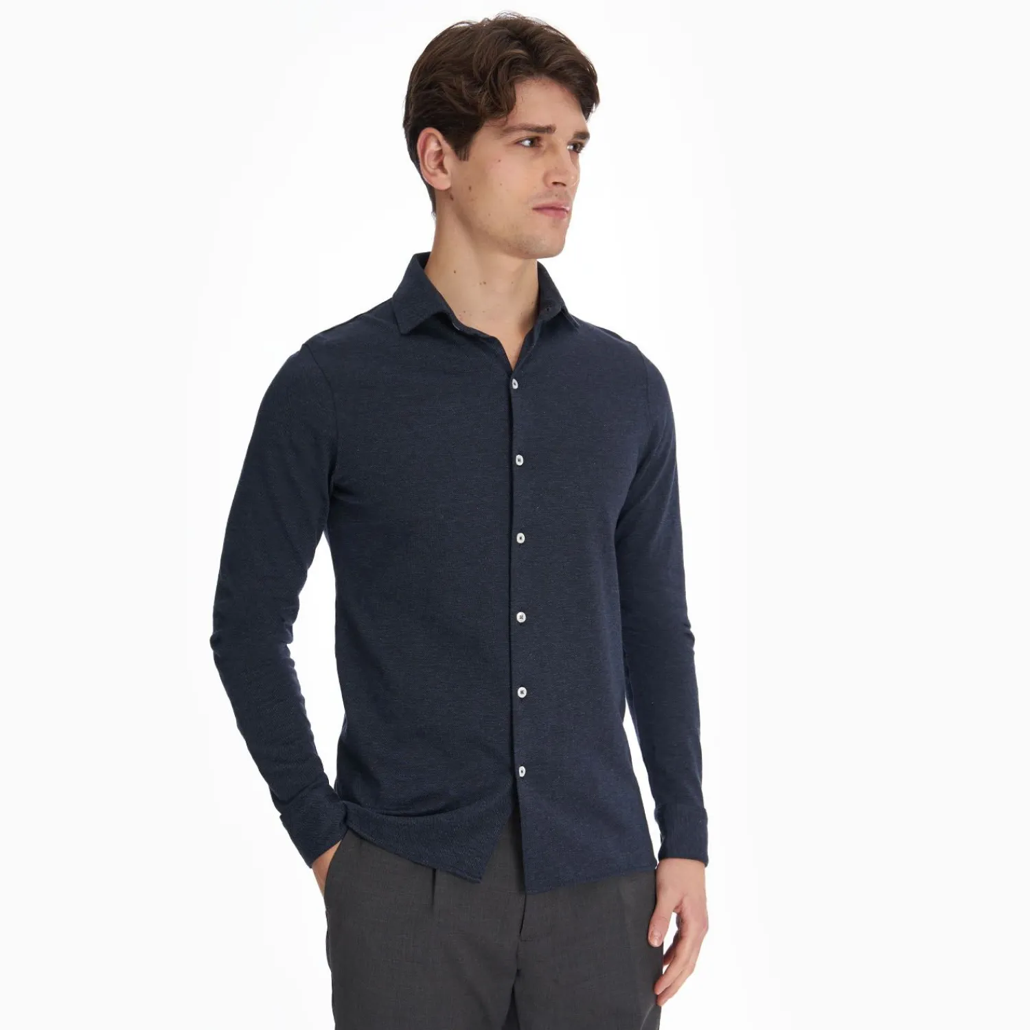 Dark Blue Shirt In Cotton And Cashmere>E.Marinella Store