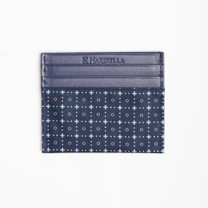Dark Blue Silk And Leather Credit Card Holder 5 Compartments>E.Marinella Cheap
