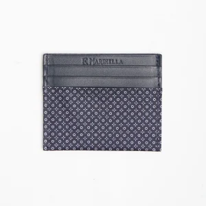 Dark Blue Silk And Leather Credit Card Holder 5 Compartments>E.Marinella Shop